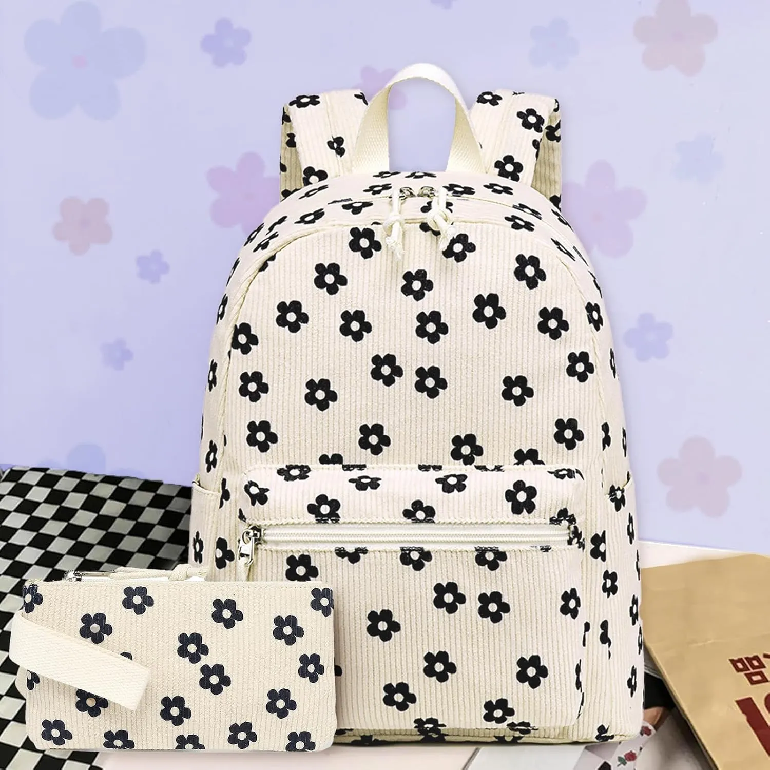 LEDAOU Mini Backpack Set Fashion bookbags with Purse wallet backpack wallet set for Women Teens School Travel Bag
