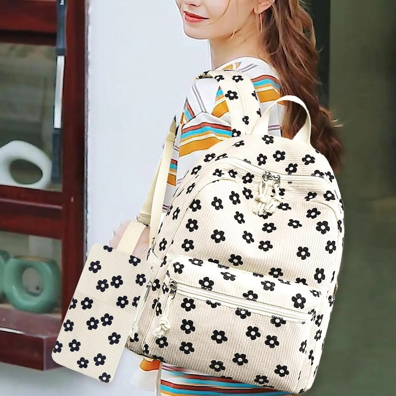 LEDAOU Mini Backpack Set Fashion bookbags with Purse wallet backpack wallet set for Women Teens School Travel Bag