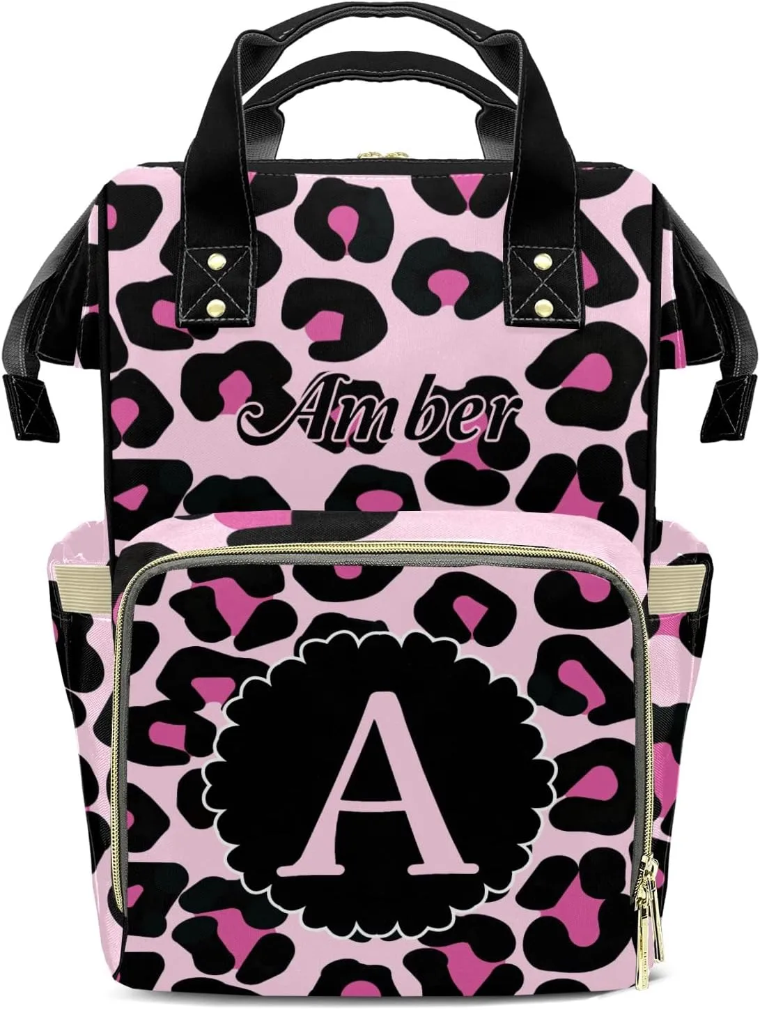 Leopard Print Black Pink Diaper Bags Backpack Customized Baby Bag Nursing Nappy Bag Travel Tote Gifts for Women