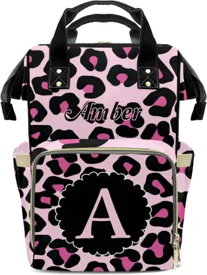 Leopard Print Black Pink Diaper Bags Backpack Customized Baby Bag Nursing Nappy Bag Travel Tote Gifts for Women