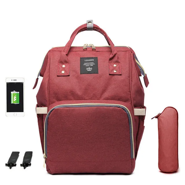 LEQUEEN USB Maternity Waterproof Diaper Bag