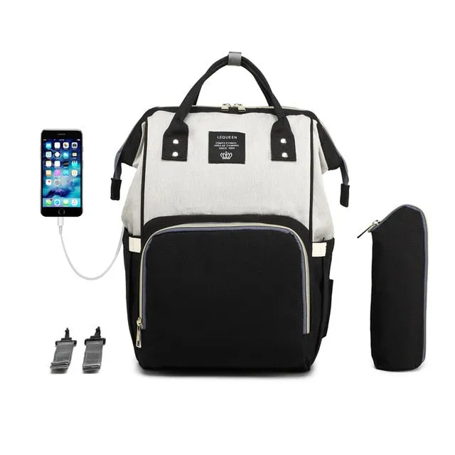 LEQUEEN USB Maternity Waterproof Diaper Bag
