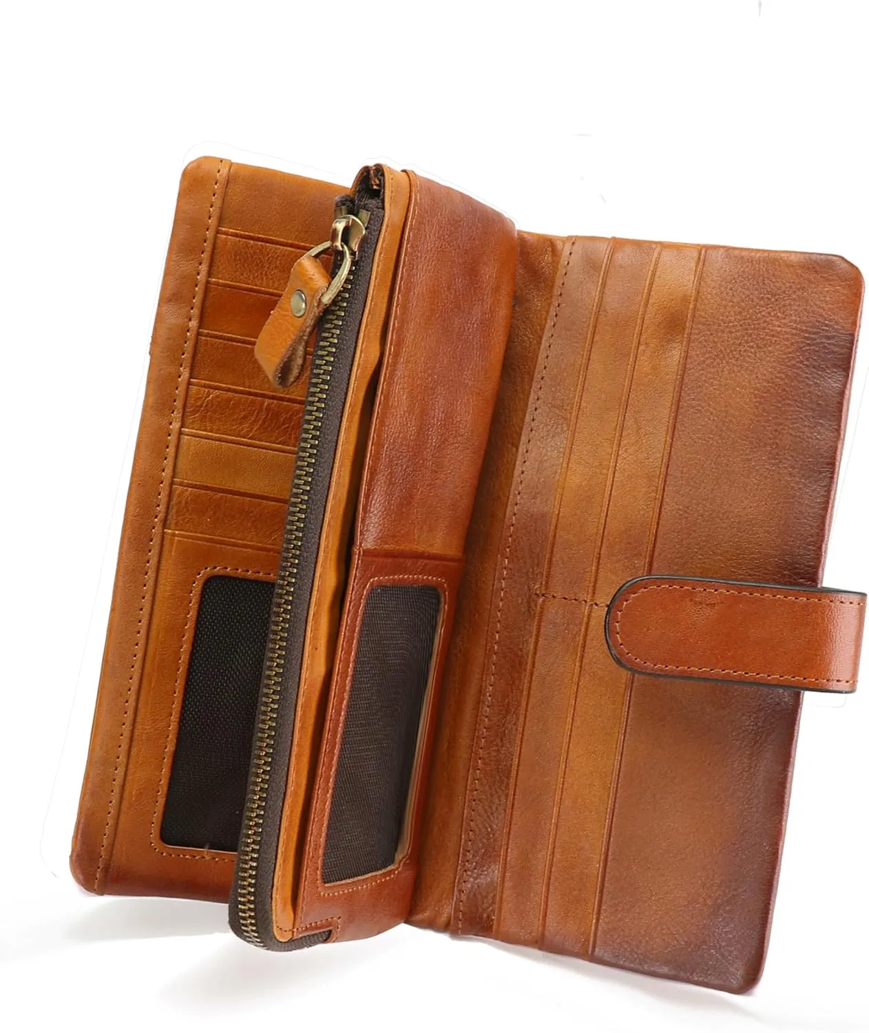 LETEULO Women's RFID Blocking Genuine Leather Wallet Vintage Hand Rubbing Wallets Organizer
