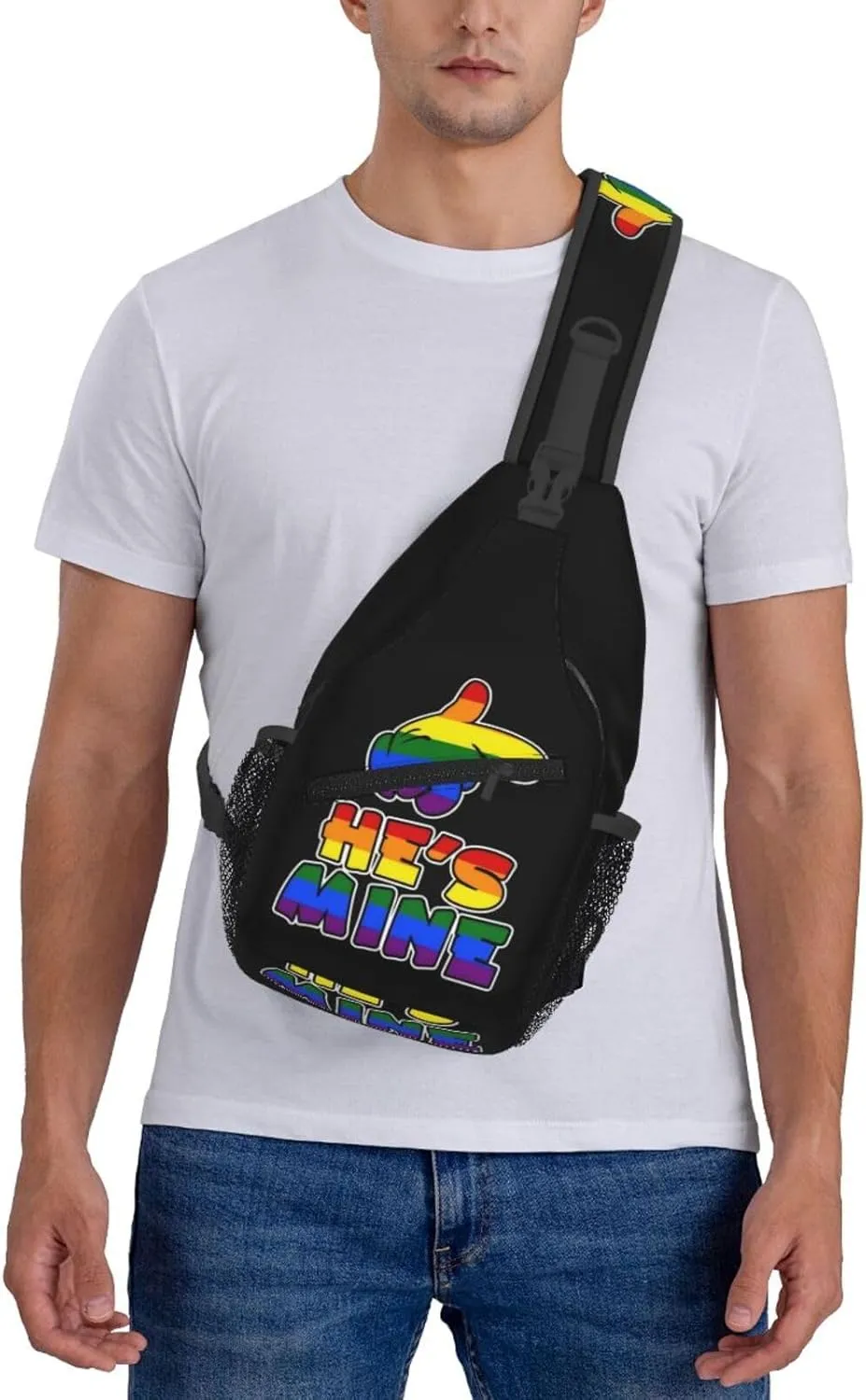 LGBT Gay Pride Love Rainbow Heart Crossbody Bag Adjustable Sling Bag Casual Chest Bags Travel Shoulder Backpack