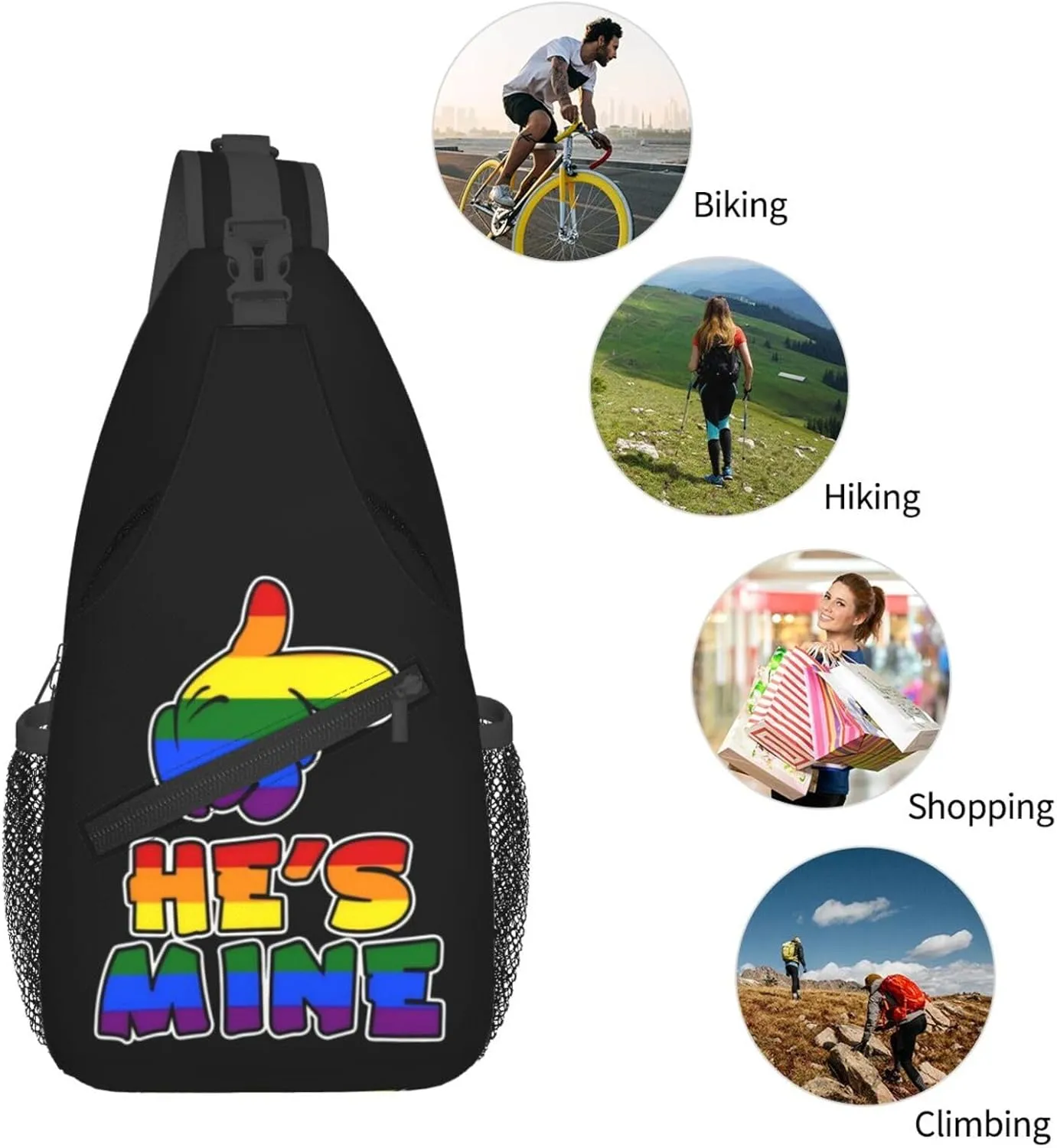 LGBT Gay Pride Love Rainbow Heart Crossbody Bag Adjustable Sling Bag Casual Chest Bags Travel Shoulder Backpack