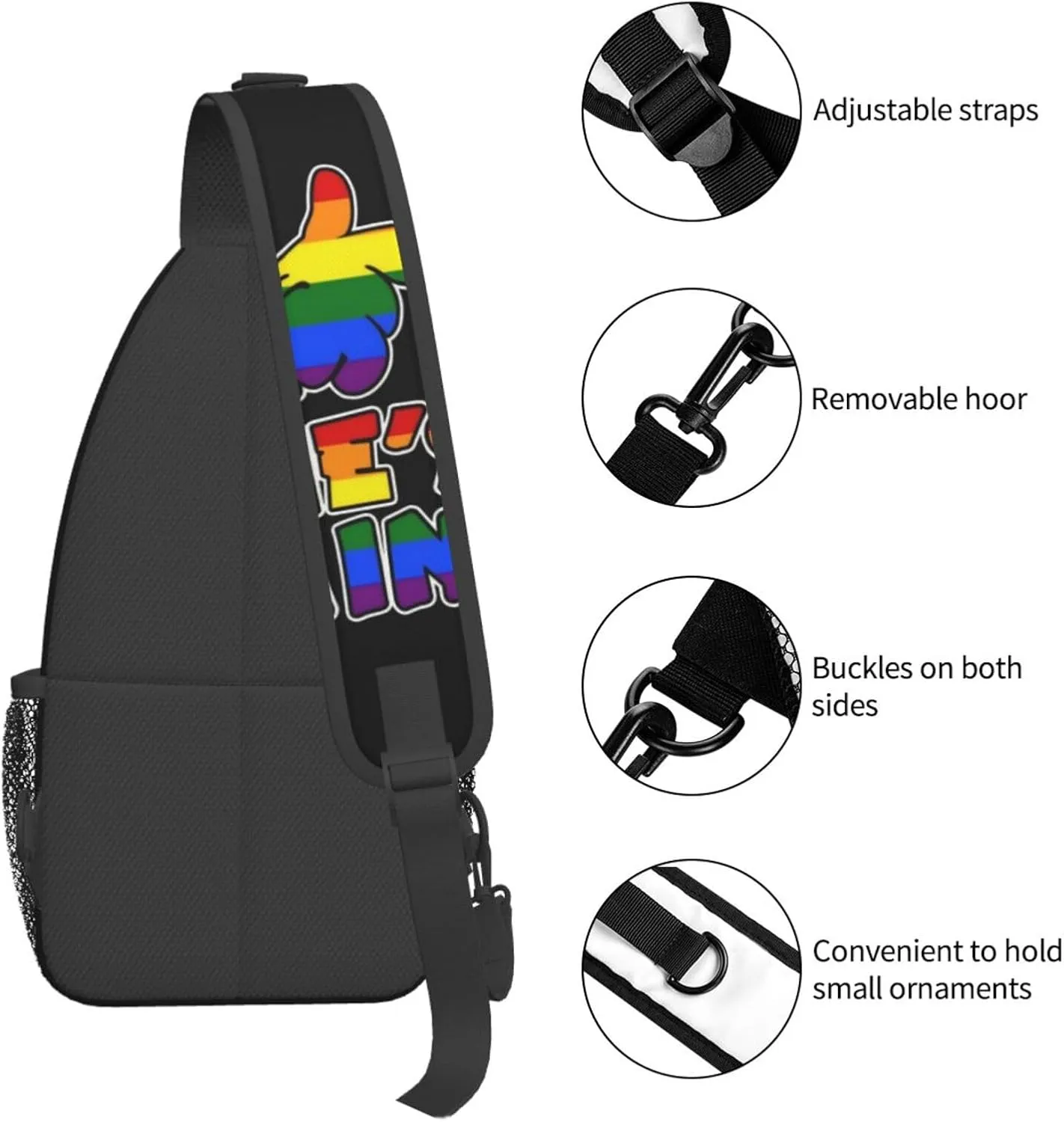 LGBT Gay Pride Love Rainbow Heart Crossbody Bag Adjustable Sling Bag Casual Chest Bags Travel Shoulder Backpack