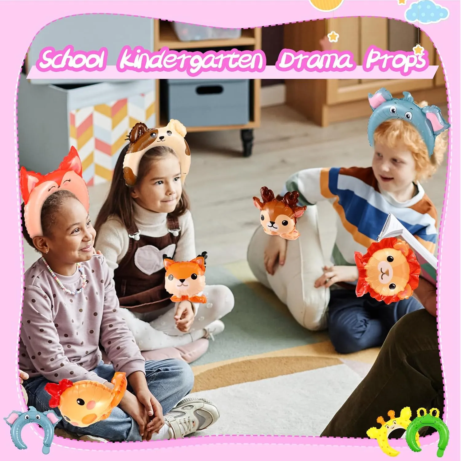 Libima 200 Pcs Zoo Animal Inflatable Headbands Inflatable Wrist Balloons Cartoon Hand Head Wearing Balloons with Pump for Birthday Party Favors Carnival Decorations (Animal)