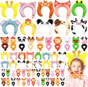 Libima 200 Pcs Zoo Animal Inflatable Headbands Inflatable Wrist Balloons Cartoon Hand Head Wearing Balloons with Pump for Birthday Party Favors Carnival Decorations (Animal)