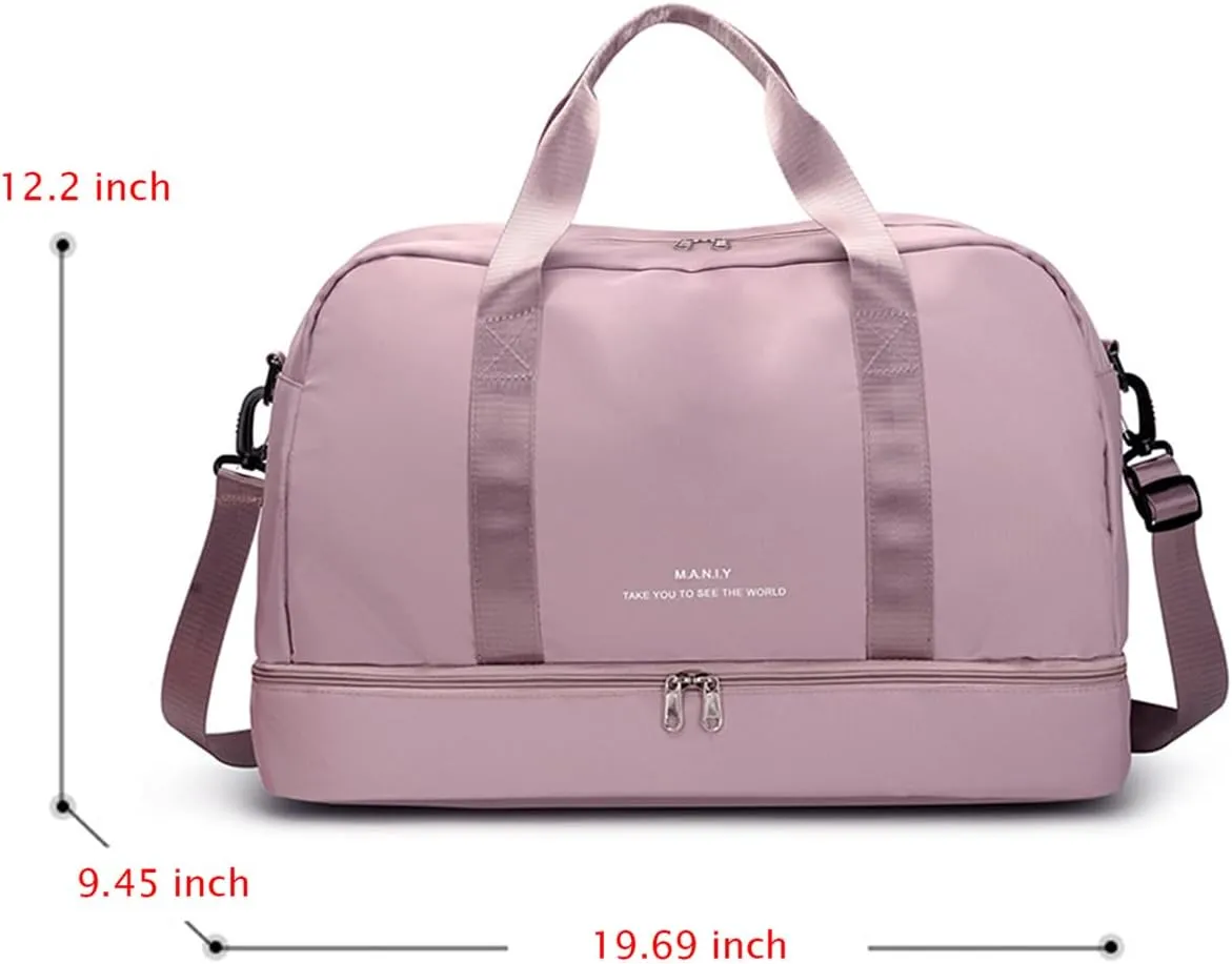 Light Gym Bag with Shoe Compartment, Large Capacity Sports Travel Duffle Bag with Wet Pocket for lady Weekender Overnight Aircraft Bag （Pink）