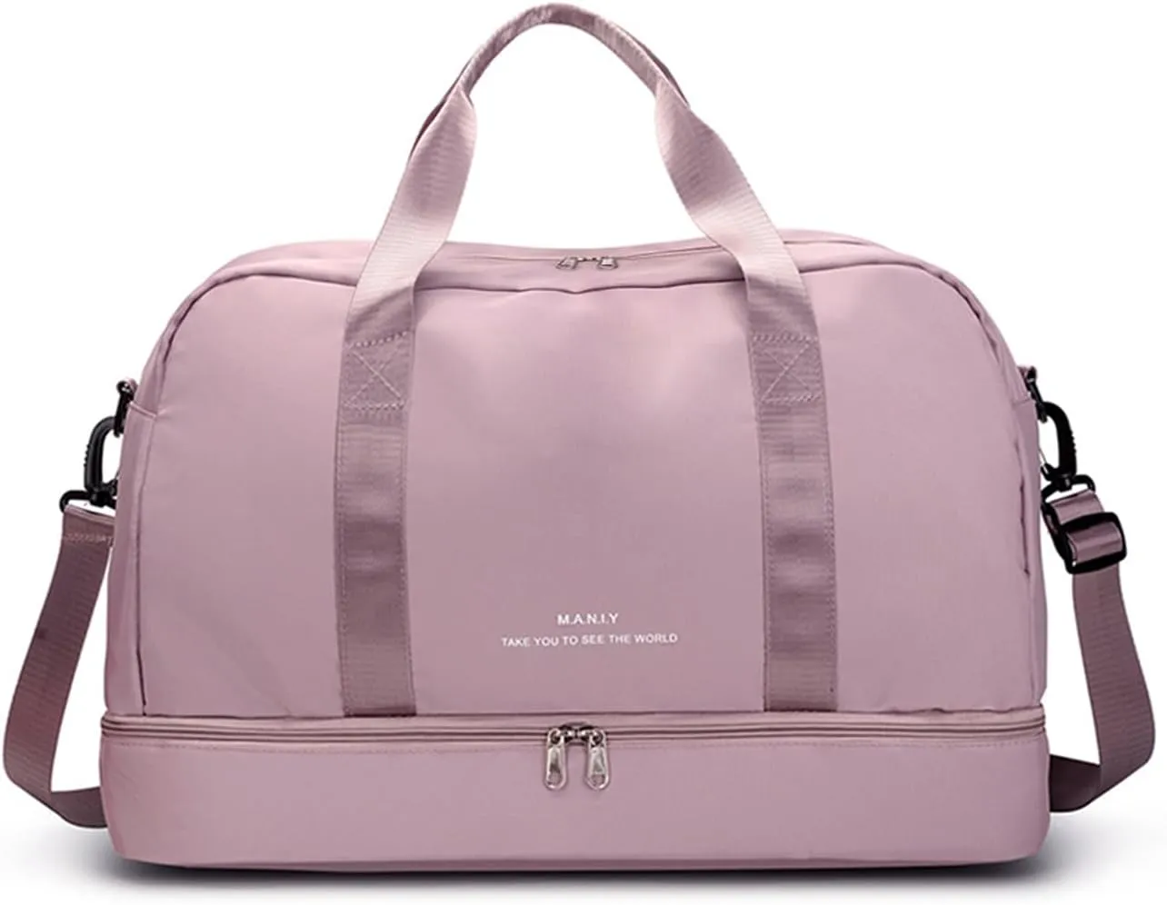Light Gym Bag with Shoe Compartment, Large Capacity Sports Travel Duffle Bag with Wet Pocket for lady Weekender Overnight Aircraft Bag （Pink）