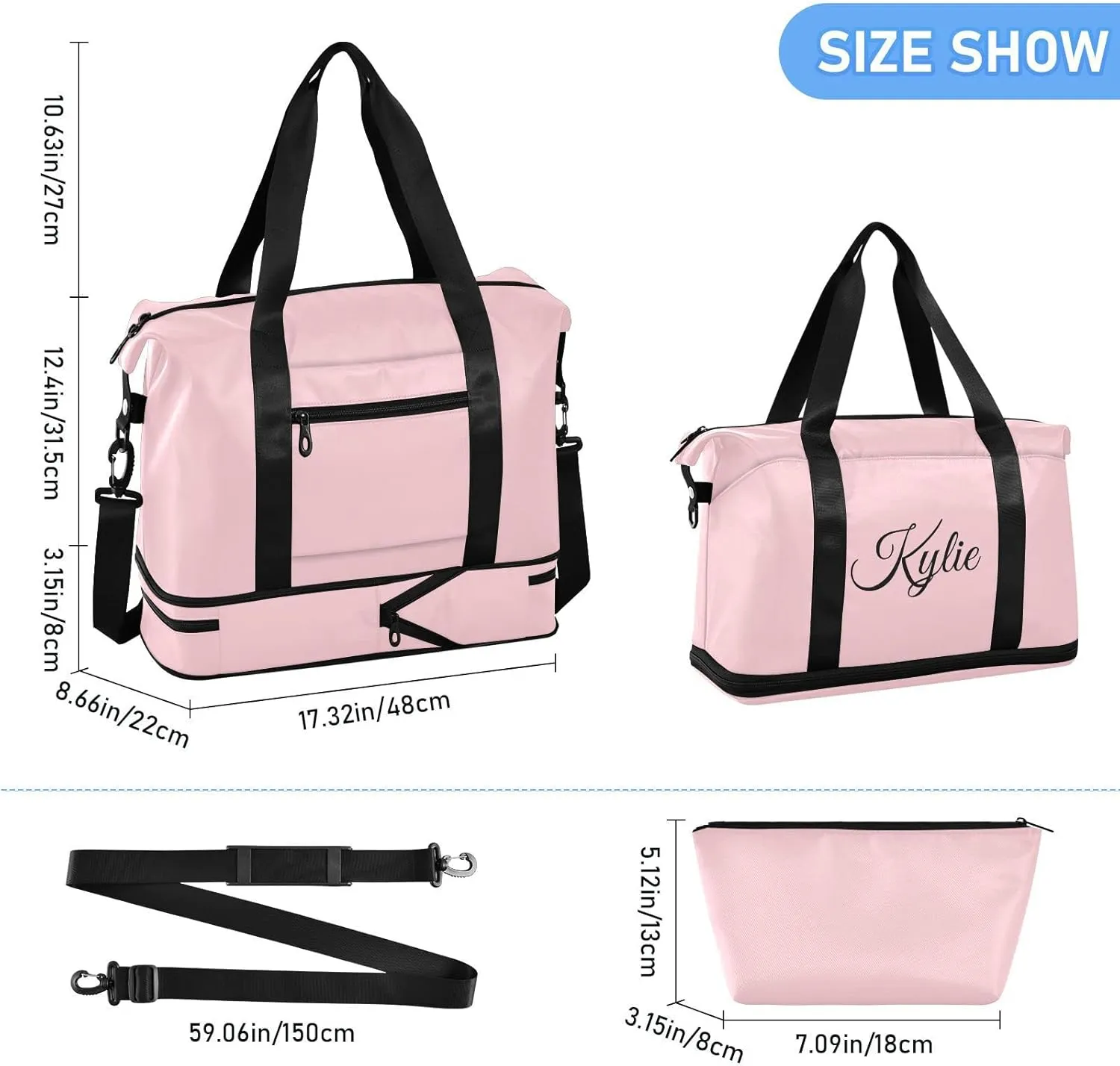 Light Pink Custom Gym Bag for Women Men Personalized Duffel Bag with Shoe Compartment Weekender Bags Carry On Bag Overnight Bag for Travel Gym Women Yoga School Gift Sport