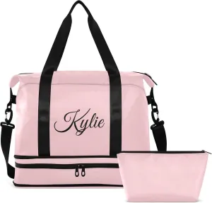 Light Pink Custom Gym Bag for Women Men Personalized Duffel Bag with Shoe Compartment Weekender Bags Carry On Bag Overnight Bag for Travel Gym Women Yoga School Gift Sport