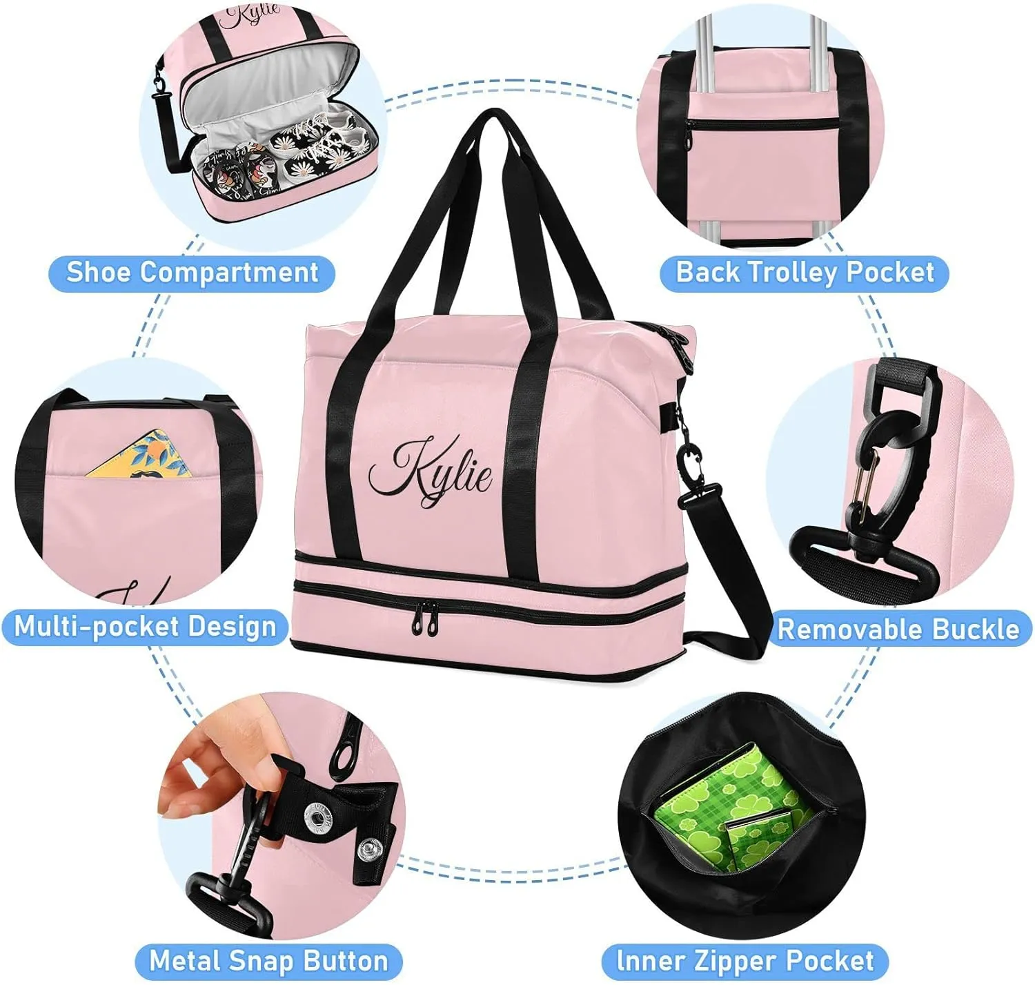 Light Pink Custom Gym Bag for Women Men Personalized Duffel Bag with Shoe Compartment Weekender Bags Carry On Bag Overnight Bag for Travel Gym Women Yoga School Gift Sport