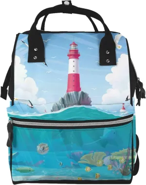 Lighthouse Sea Port Pattern Mummy Diaper Bag Backpack Durable Maternity Baby Nappy Casual Shoulder Bags Travel Hiking Outdoor Pack