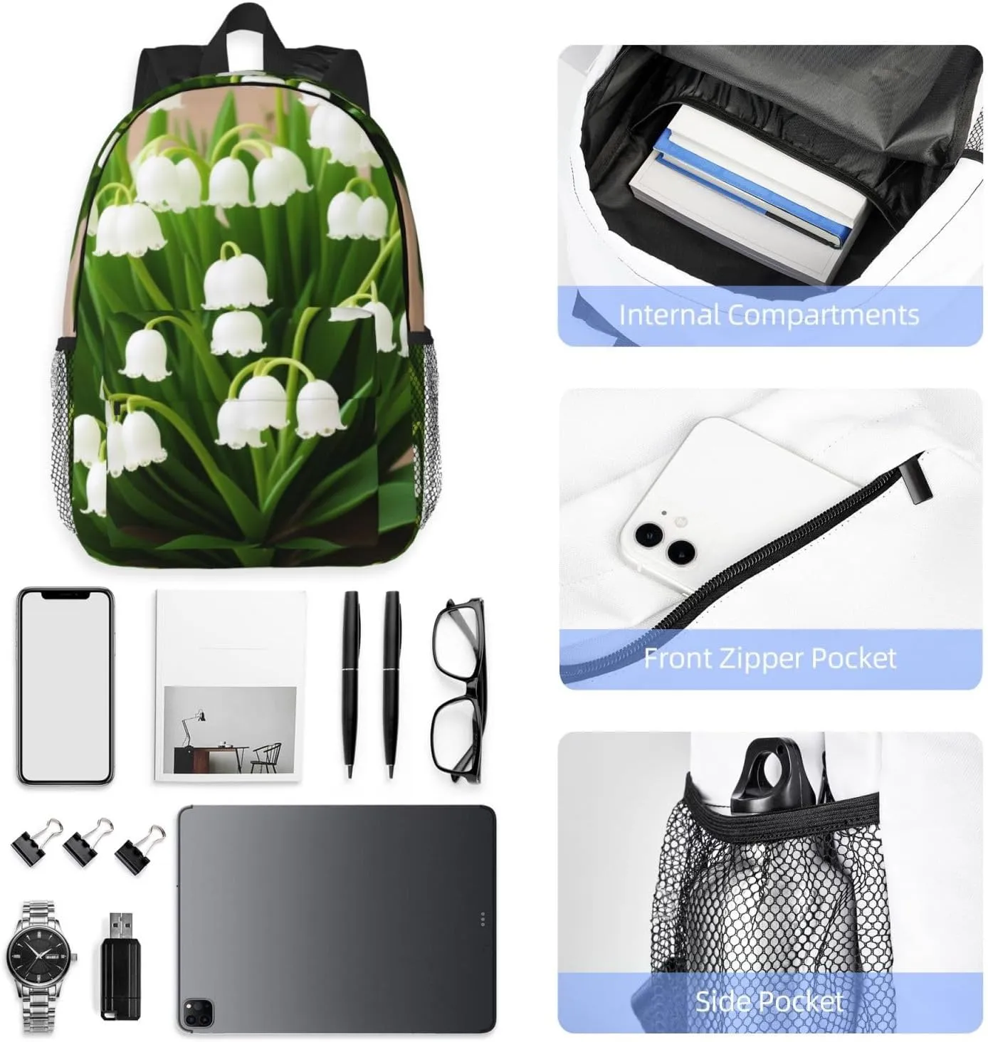 Lilies Of The Valley Backpack Lightweight Casual Backpack Double Shoulder Bag Travel Daypack With Laptop Compartmen