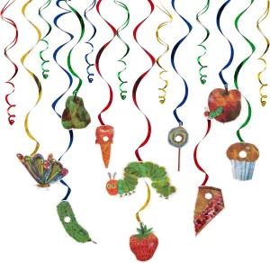 LINGTEER The Very Hungry Insects Cartoon Little Green Caterpillar Butterfly Swirls Streamers - 20 Pcs Children's Reading Story Birthday Party Decorations.