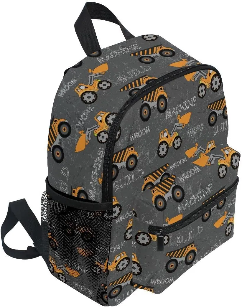 linqin Toddler Backpack for Boys Construction Truck Tractor Backpack Toddler Boys Preschool Bookbag Children Mini Travel Bag for Kids 3-8