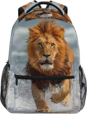 Lion Beach Scene Backpack 3rd 4th 5th Grade School Bookbag Travel Laptop Daypack Bag Purse for Boys Girls Teens