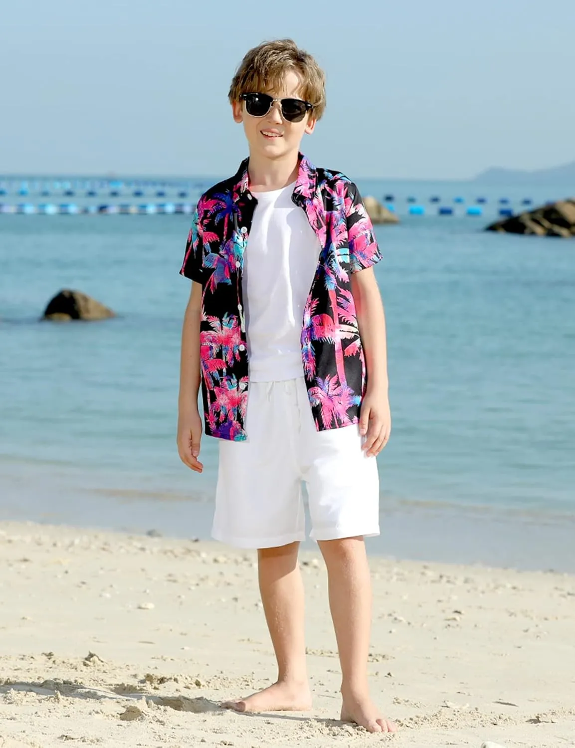 Little & Big Boy's Button Down Hawaiian Shirts Short Sleeve Cool Cartoon Print Dress Tops T-Shirt for Kids 7-14T…