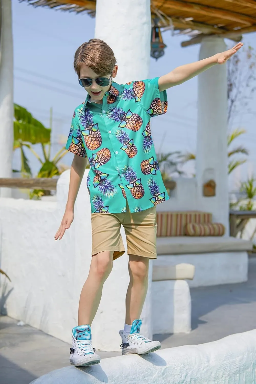 Little & Big Boy's Button Down Hawaiian Shirts Short Sleeve Cool Cartoon Print Dress Tops T-Shirt for Kids 7-14T…