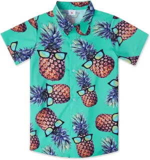 Little & Big Boy's Button Down Hawaiian Shirts Short Sleeve Cool Cartoon Print Dress Tops T-Shirt for Kids 7-14T…