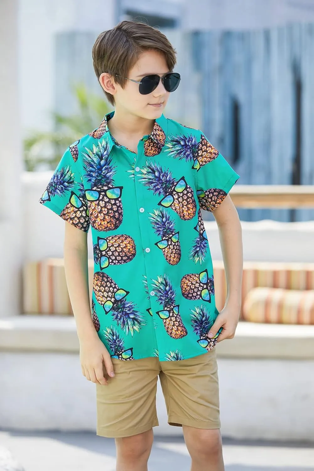 Little & Big Boy's Button Down Hawaiian Shirts Short Sleeve Cool Cartoon Print Dress Tops T-Shirt for Kids 7-14T…