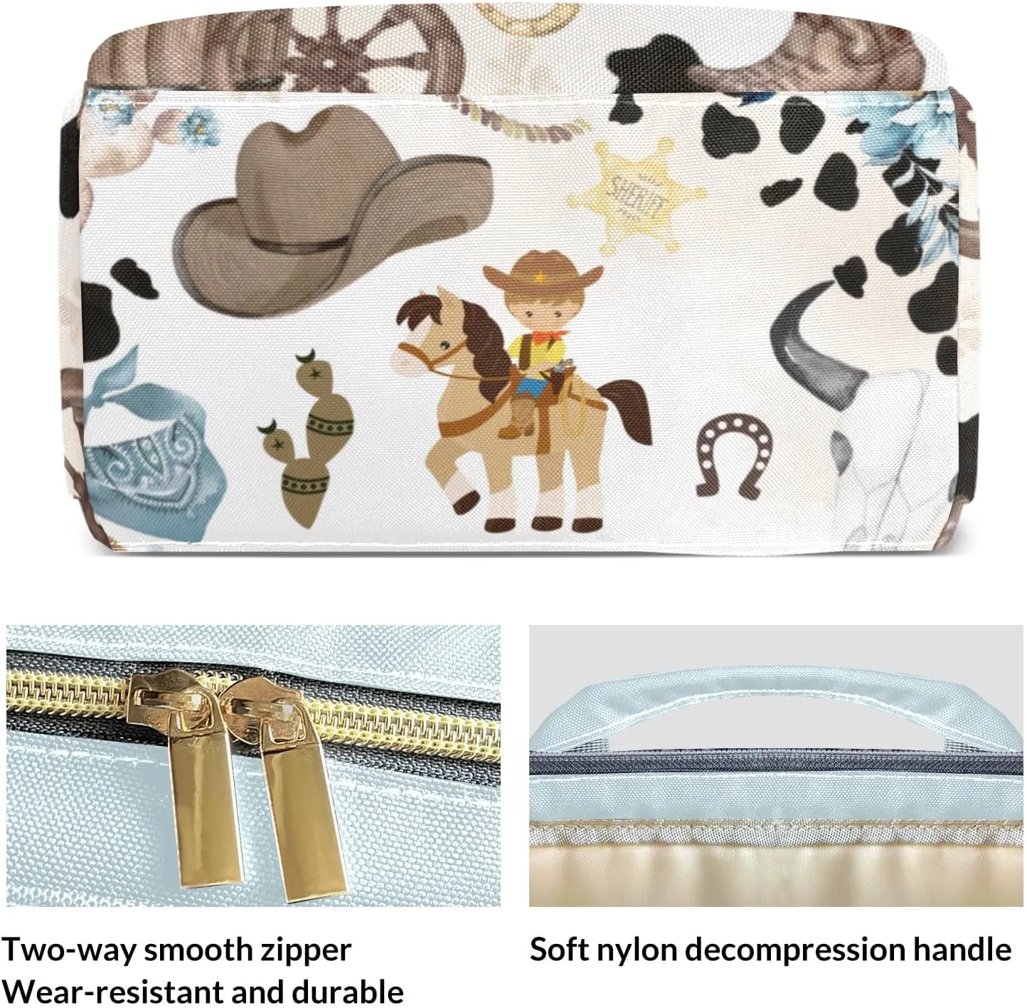 Little Cowboy Horse Wild Western Personalized Large Capacity Diaper Bags,Custom Name Backpack Casual Daypack Bag Nappy Bag Gifts