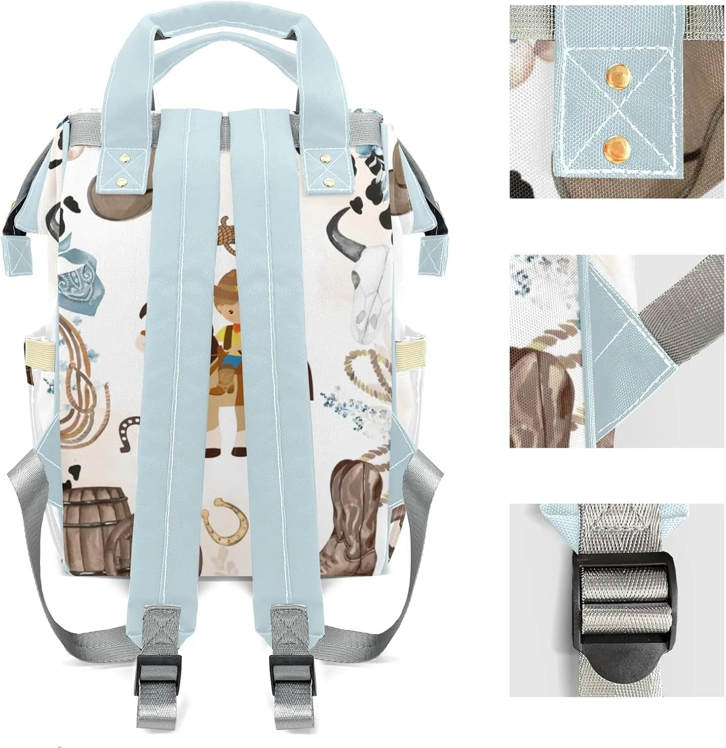 Little Cowboy Horse Wild Western Personalized Large Capacity Diaper Bags,Custom Name Backpack Casual Daypack Bag Nappy Bag Gifts