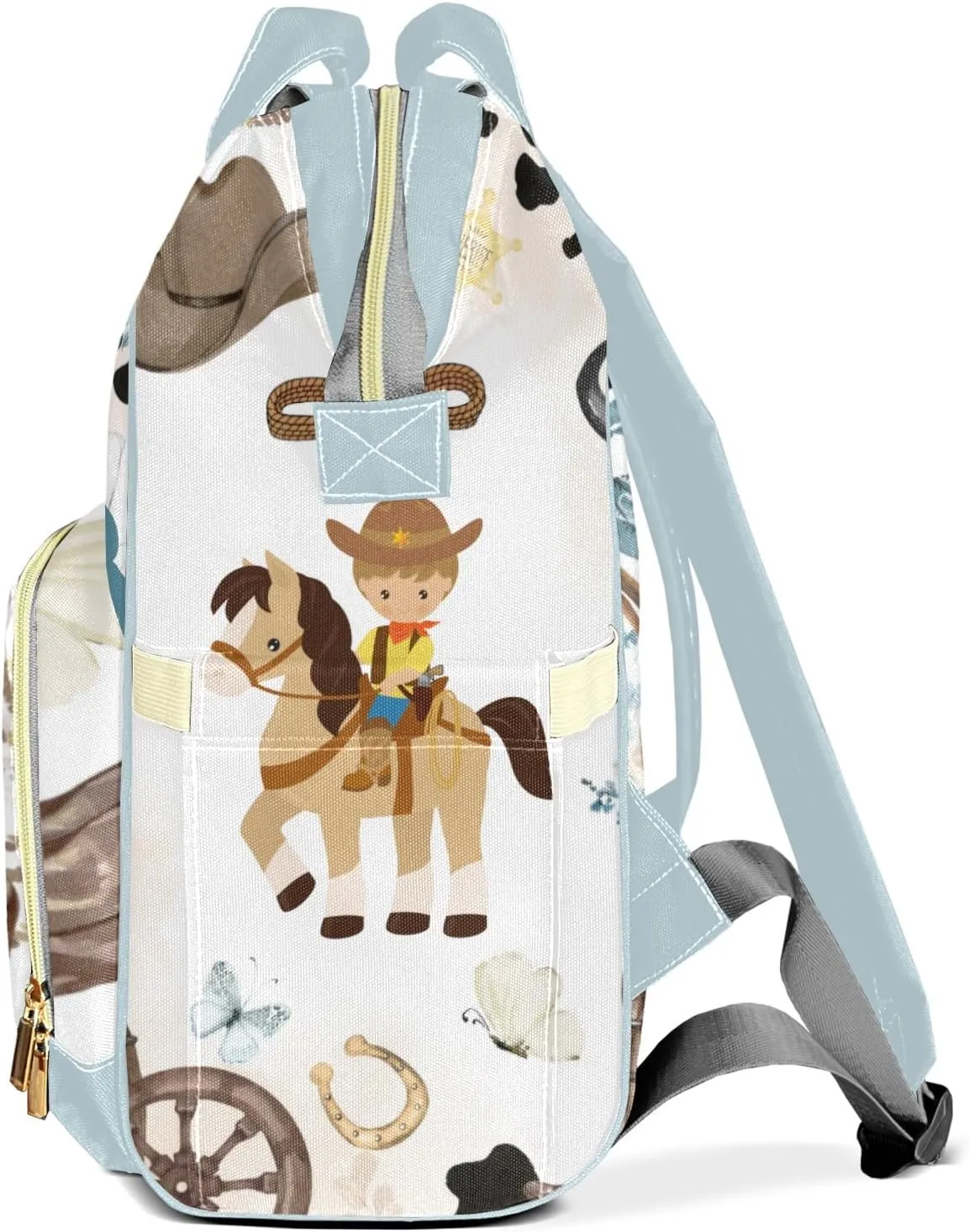 Little Cowboy Horse Wild Western Personalized Large Capacity Diaper Bags,Custom Name Backpack Casual Daypack Bag Nappy Bag Gifts
