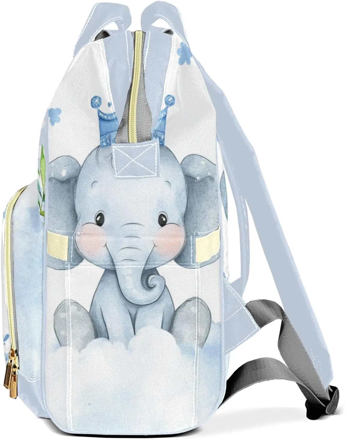 Little Crown Elephant Blue Point Personalized Large Capacity Diaper Bags,Custom Name Backpack Casual Daypack Bag Nappy Bag Gifts