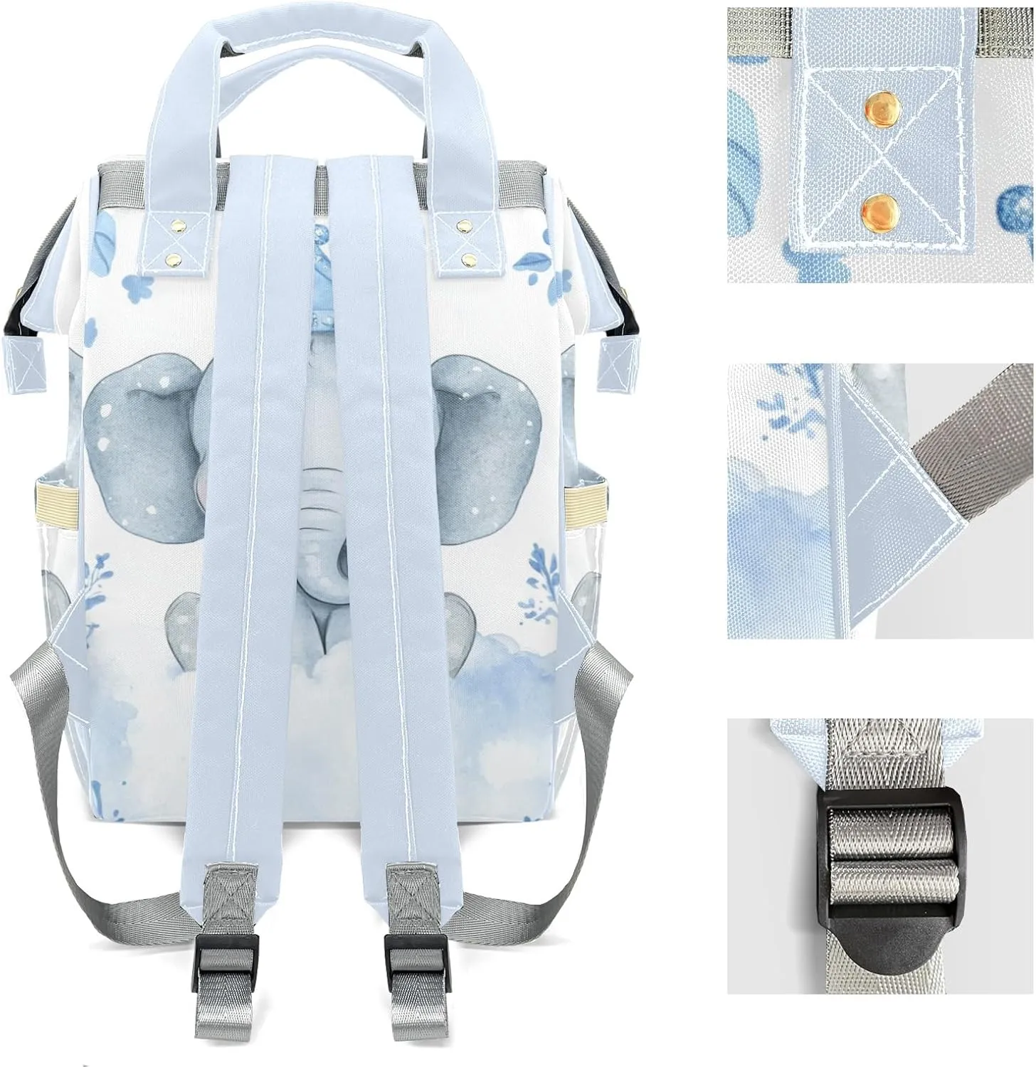 Little Crown Elephant Blue Point Personalized Large Capacity Diaper Bags,Custom Name Backpack Casual Daypack Bag Nappy Bag Gifts