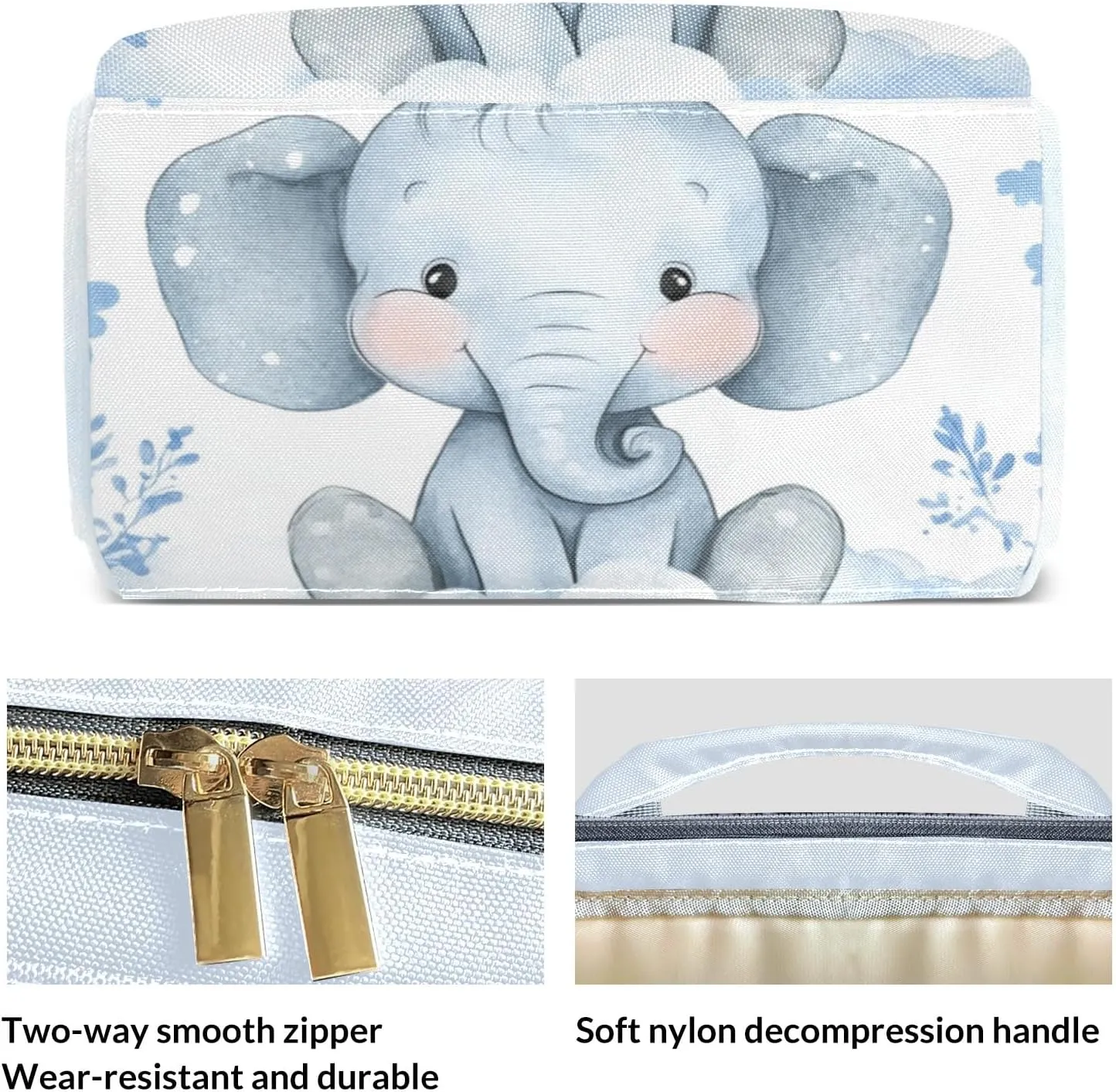 Little Crown Elephant Blue Point Personalized Large Capacity Diaper Bags,Custom Name Backpack Casual Daypack Bag Nappy Bag Gifts