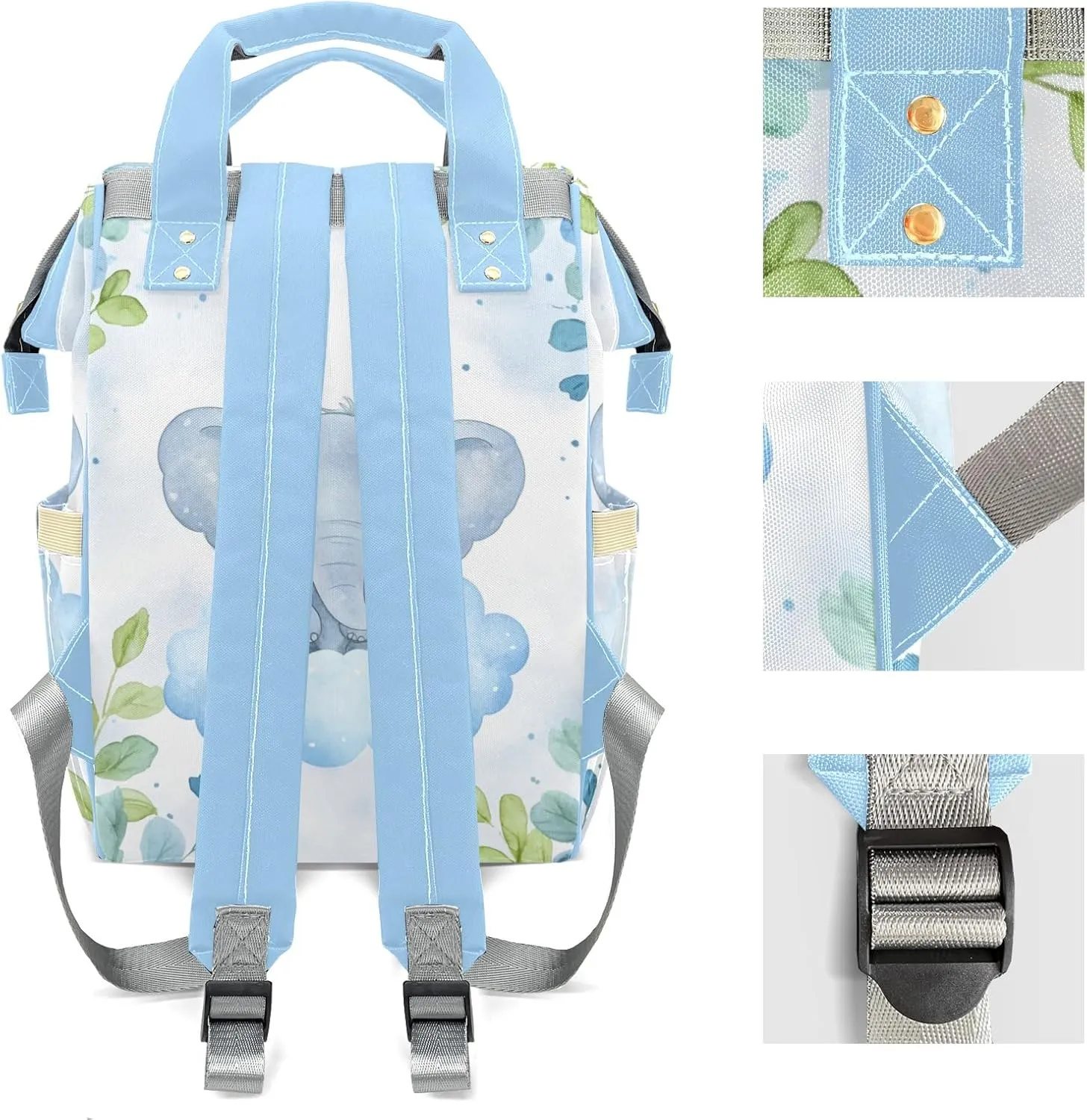 Little Elephant Jungle Leaves Personalized Large Capacity Diaper Bags,Custom Name Backpack Casual Daypack Bag Nappy Bag Gifts