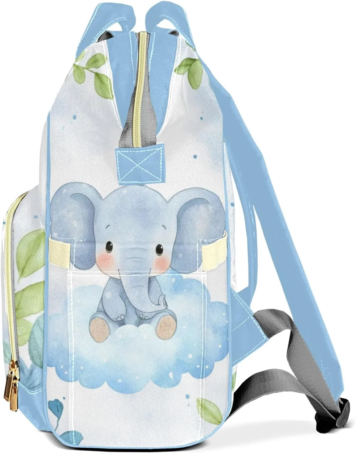 Little Elephant Jungle Leaves Personalized Large Capacity Diaper Bags,Custom Name Backpack Casual Daypack Bag Nappy Bag Gifts