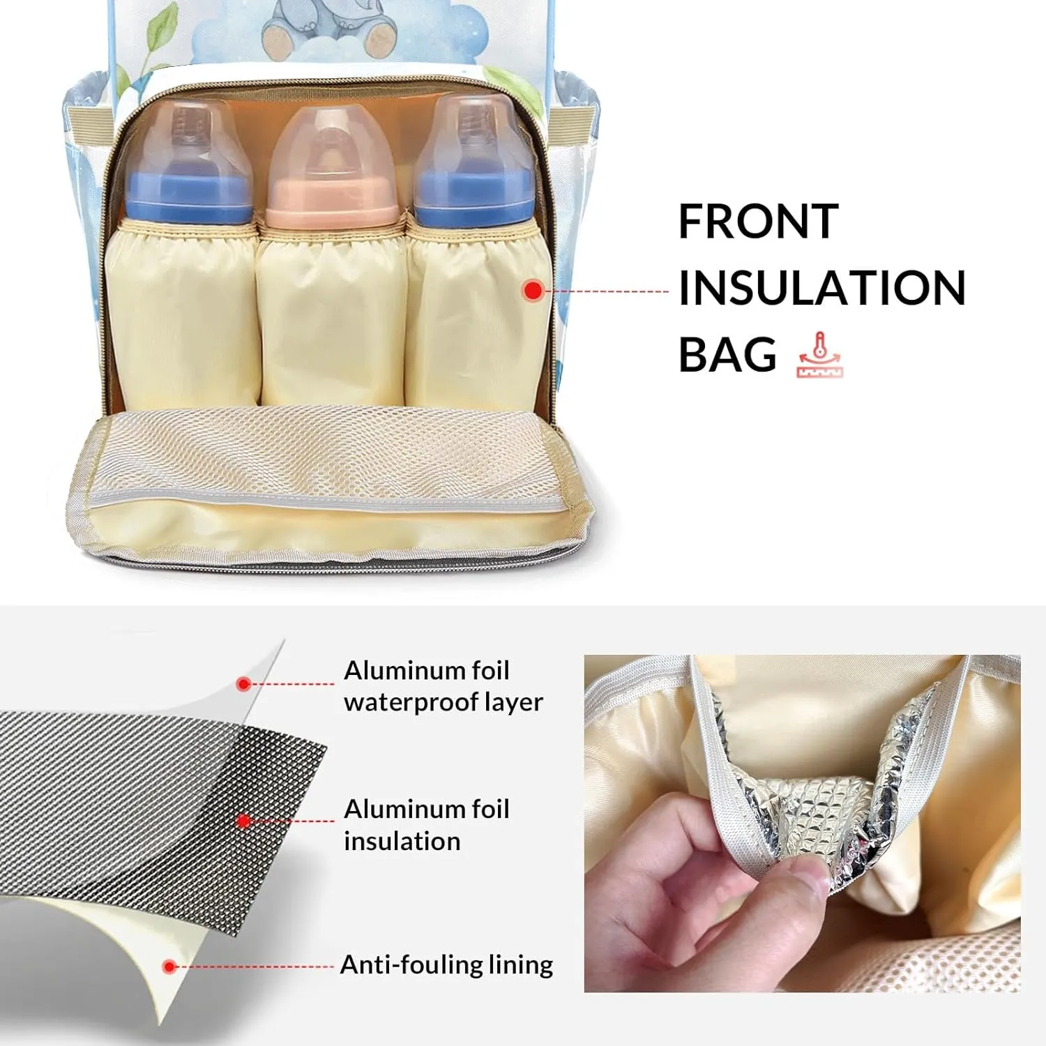 Little Elephant Jungle Leaves Personalized Large Capacity Diaper Bags,Custom Name Backpack Casual Daypack Bag Nappy Bag Gifts