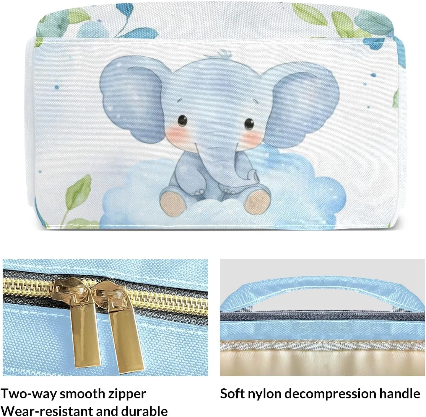 Little Elephant Jungle Leaves Personalized Large Capacity Diaper Bags,Custom Name Backpack Casual Daypack Bag Nappy Bag Gifts