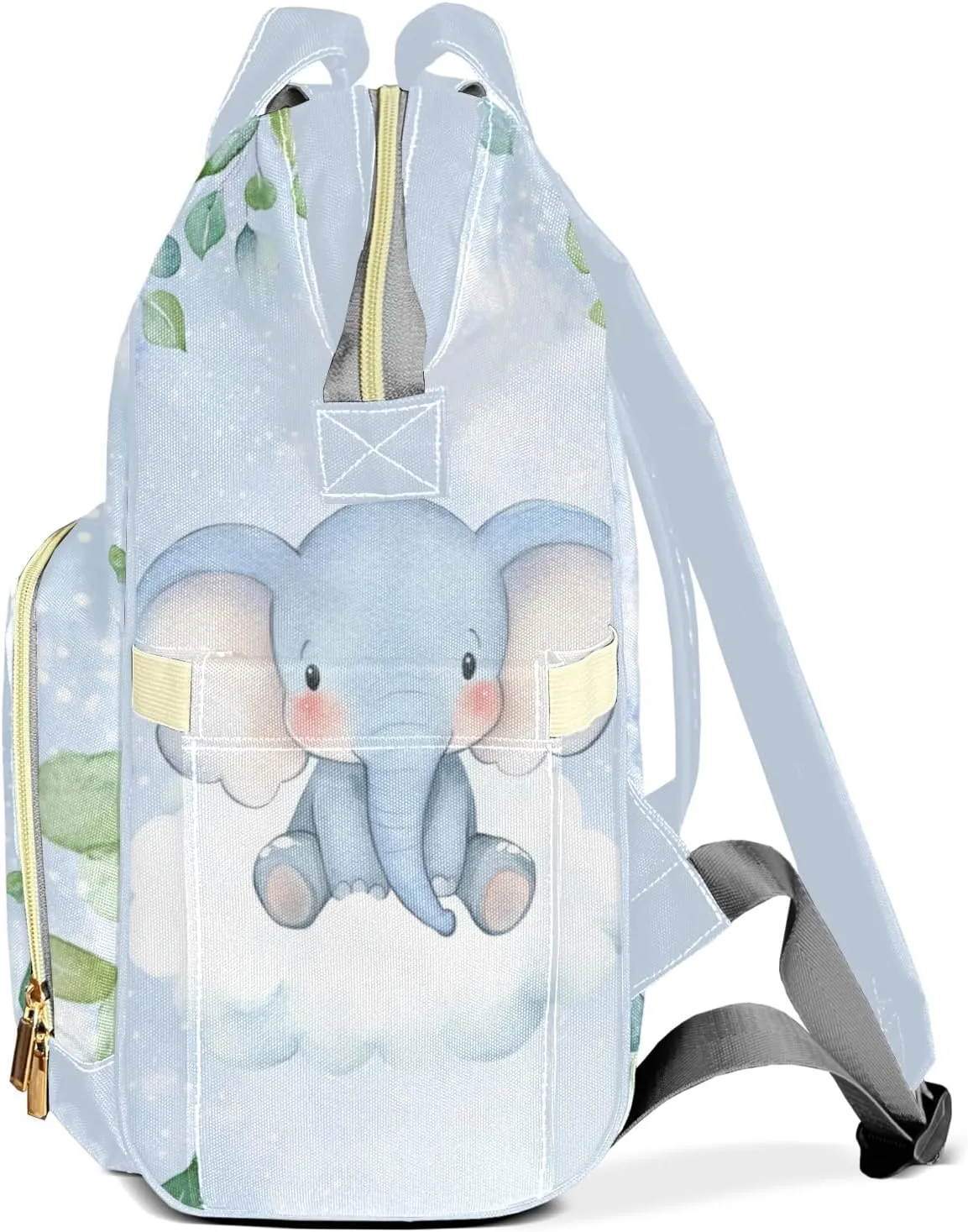 Little Elephant Leaf Personalized Large Capacity Diaper Bags,Custom Name Backpack Casual Daypack Bag Nappy Bag Gifts