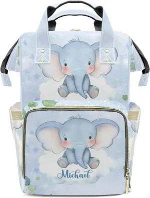 Little Elephant Leaf Personalized Large Capacity Diaper Bags,Custom Name Backpack Casual Daypack Bag Nappy Bag Gifts