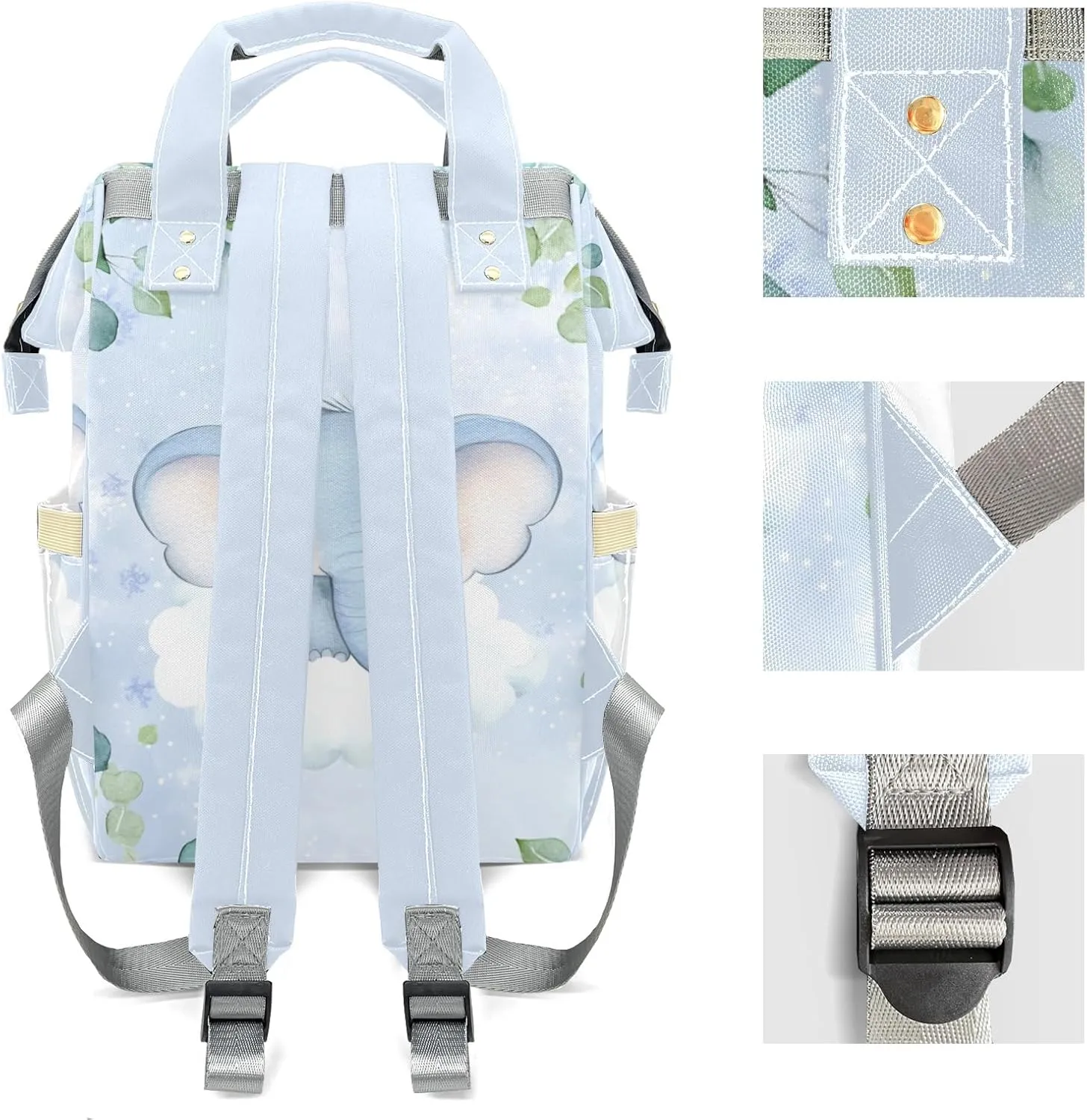 Little Elephant Leaf Personalized Large Capacity Diaper Bags,Custom Name Backpack Casual Daypack Bag Nappy Bag Gifts