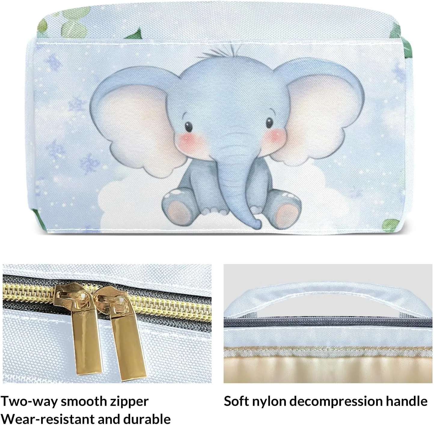 Little Elephant Leaf Personalized Large Capacity Diaper Bags,Custom Name Backpack Casual Daypack Bag Nappy Bag Gifts