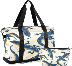 Lizard Pattern Duffel Bag Lightweight Carry On Gym Bags for Travel and Weekends, Versatile Overnight Bag with Shoe Compartment