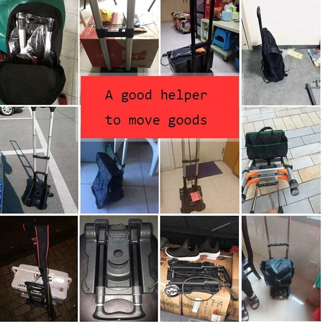 LJYT Shopping Cart Folding Shopping Cart Telescopic Trolley Car Trolley Four-Wheeled Household Luggage Trolley Car (Color : Black)