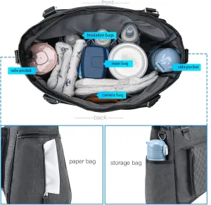 Lmbabter Diaper Bag Tote with Changing Station Multi-Function Teacher Bag Mommy Bag with Insulated Pockets