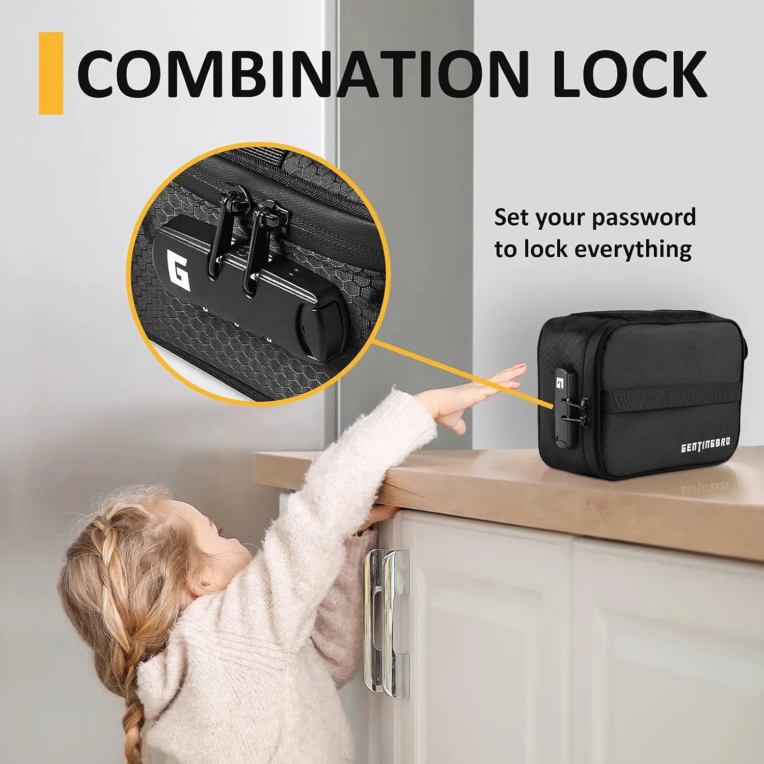 Lock Bag with Combination Medicine Bag Travel Lunch Black