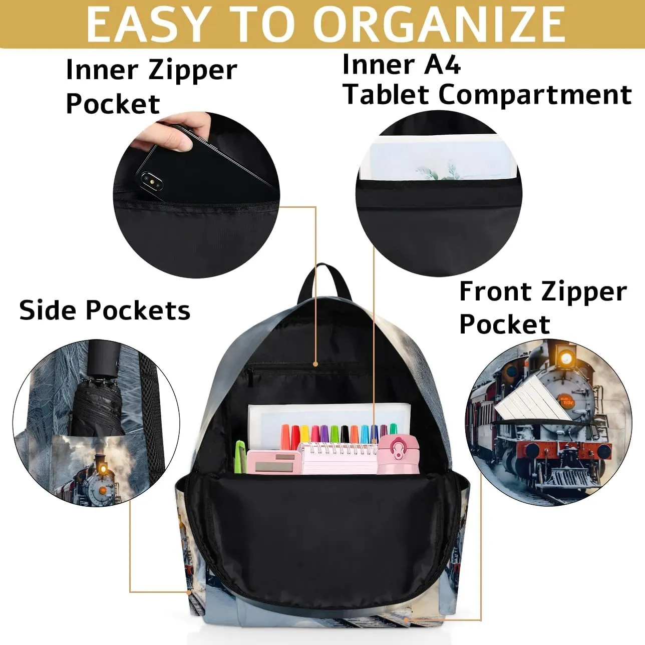 Locomotive Train Kids Backpack for Boys Girls Winter Transport Preschool Toddler Backpack Kindergarten Nursery Bookbag Travel Children School Bag