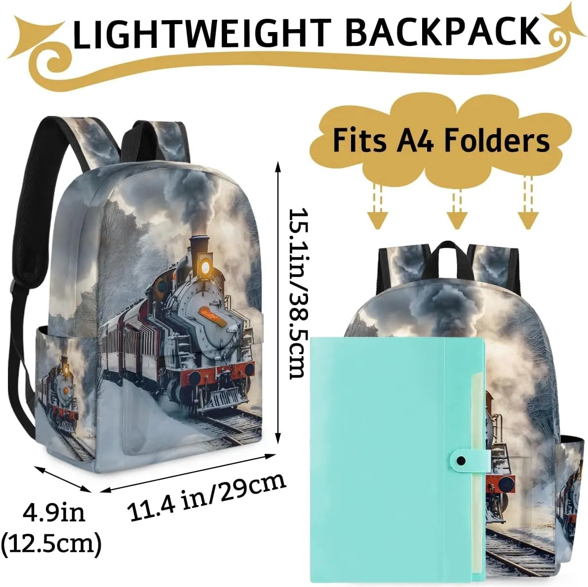 Locomotive Train Kids Backpack for Boys Girls Winter Transport Preschool Toddler Backpack Kindergarten Nursery Bookbag Travel Children School Bag