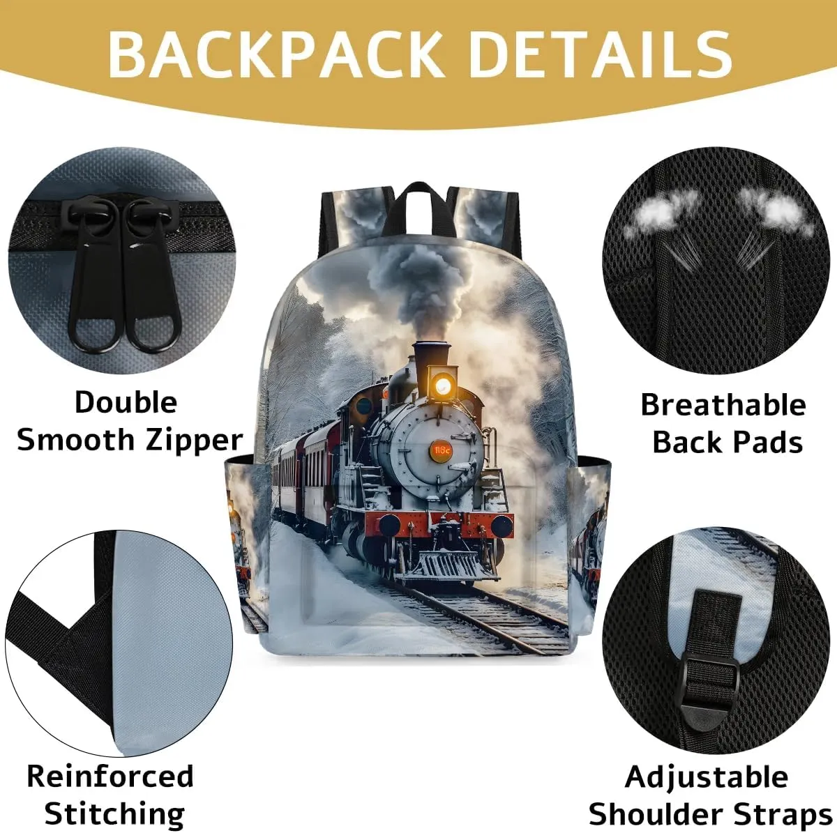 Locomotive Train Kids Backpack for Boys Girls Winter Transport Preschool Toddler Backpack Kindergarten Nursery Bookbag Travel Children School Bag