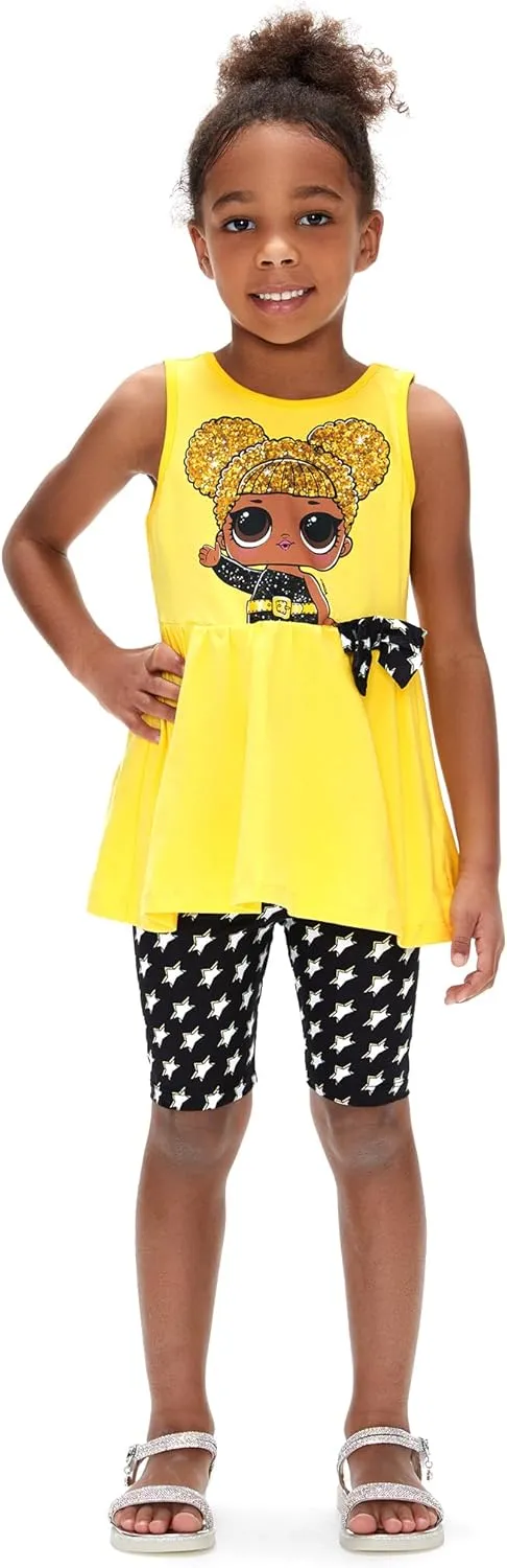 L.O.L. Surprise! Girls Clothes 2PCS Outfits Ruffle Sleeveless Top and Plaid Print Shorts Set