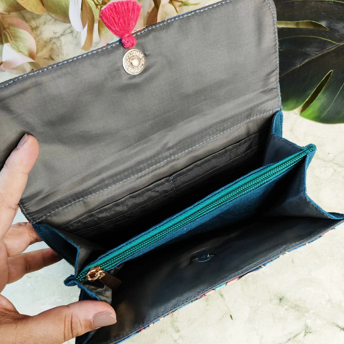Long Flap Wallet-Teal Tile