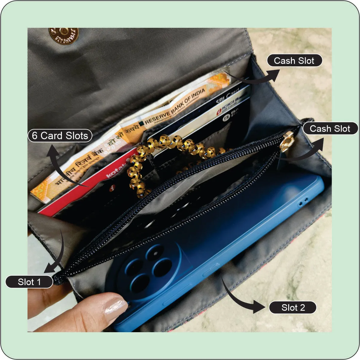 Long Flap Wallet-Teal Tile